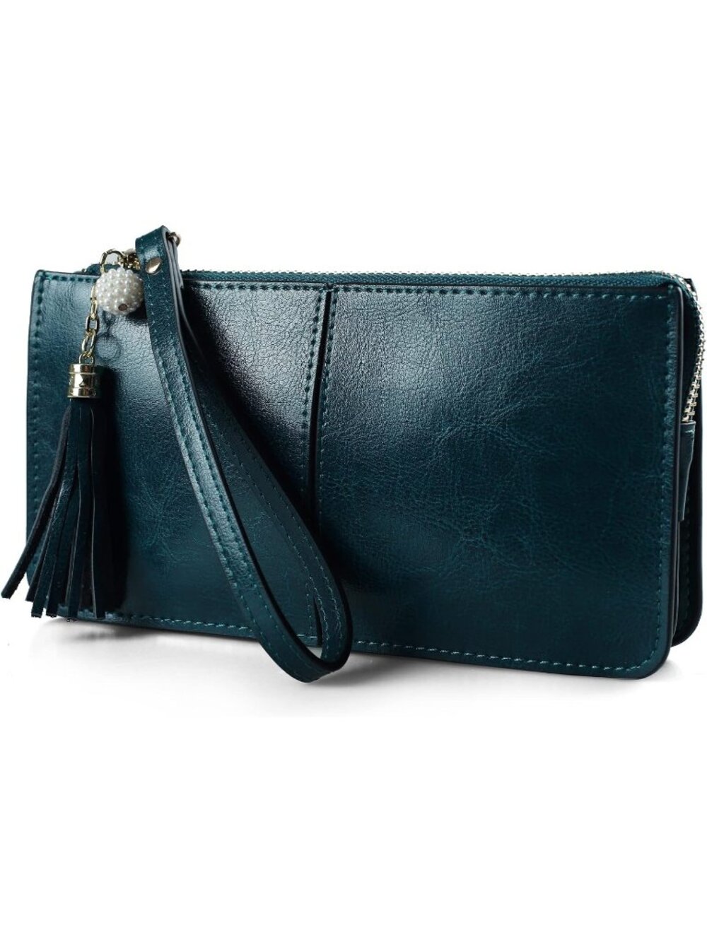 Women’s Peacock Green Genuine Leather Wristlet Clutch Slim Holder Wallet Purse